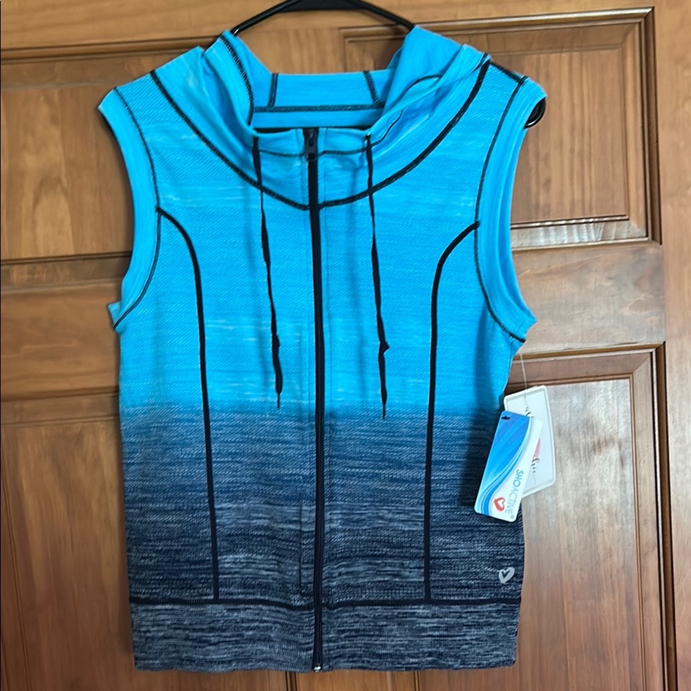 Blue and Gray Sleeveless Hoodie Vest